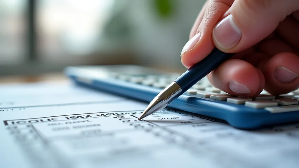 The image shows a hand holding a tax form with the title Filing Your Income Tax Return USA Guide visible.